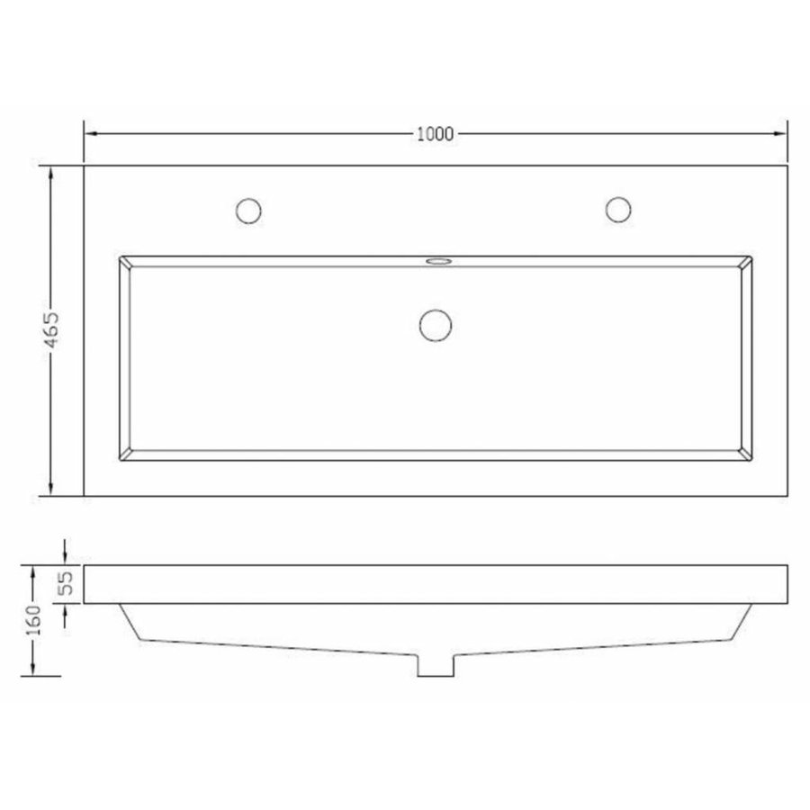 Wiesbaden Vision kunstmarmer wastafel 2 kraangaten 100x46 wit