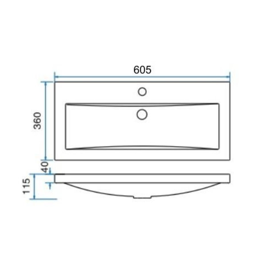 Wiesbaden wastafel 60cmx36cm één kraangat wit