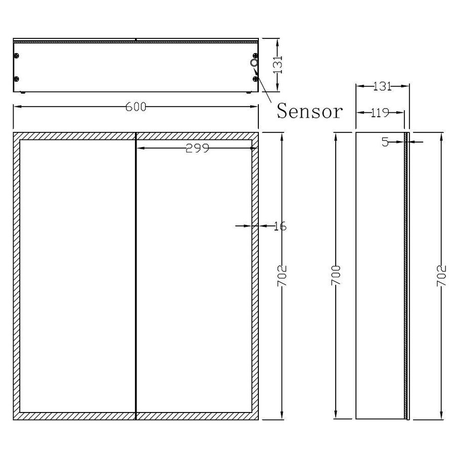 Wiesbaden Quatro spiegelkast +verlichting 60x70x13