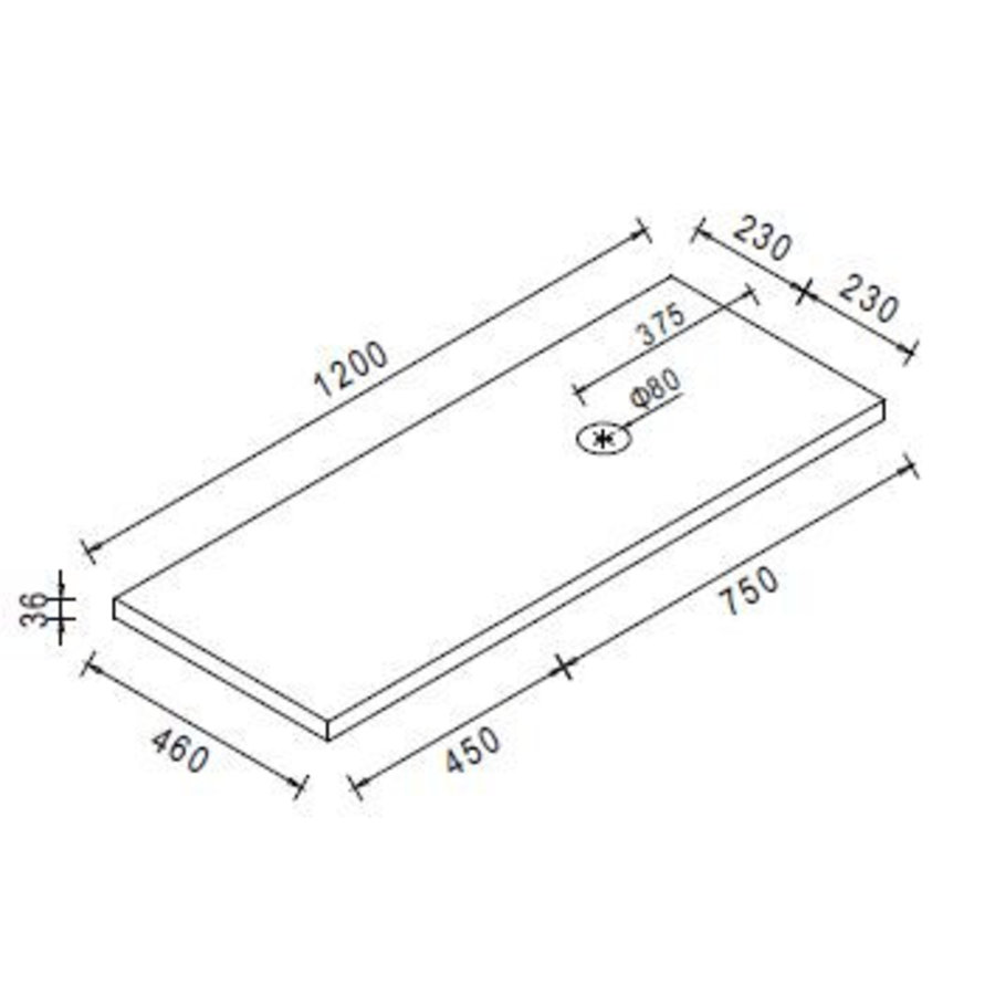 Wiesbaden wastafelblad 1200x460x36 licht eiken