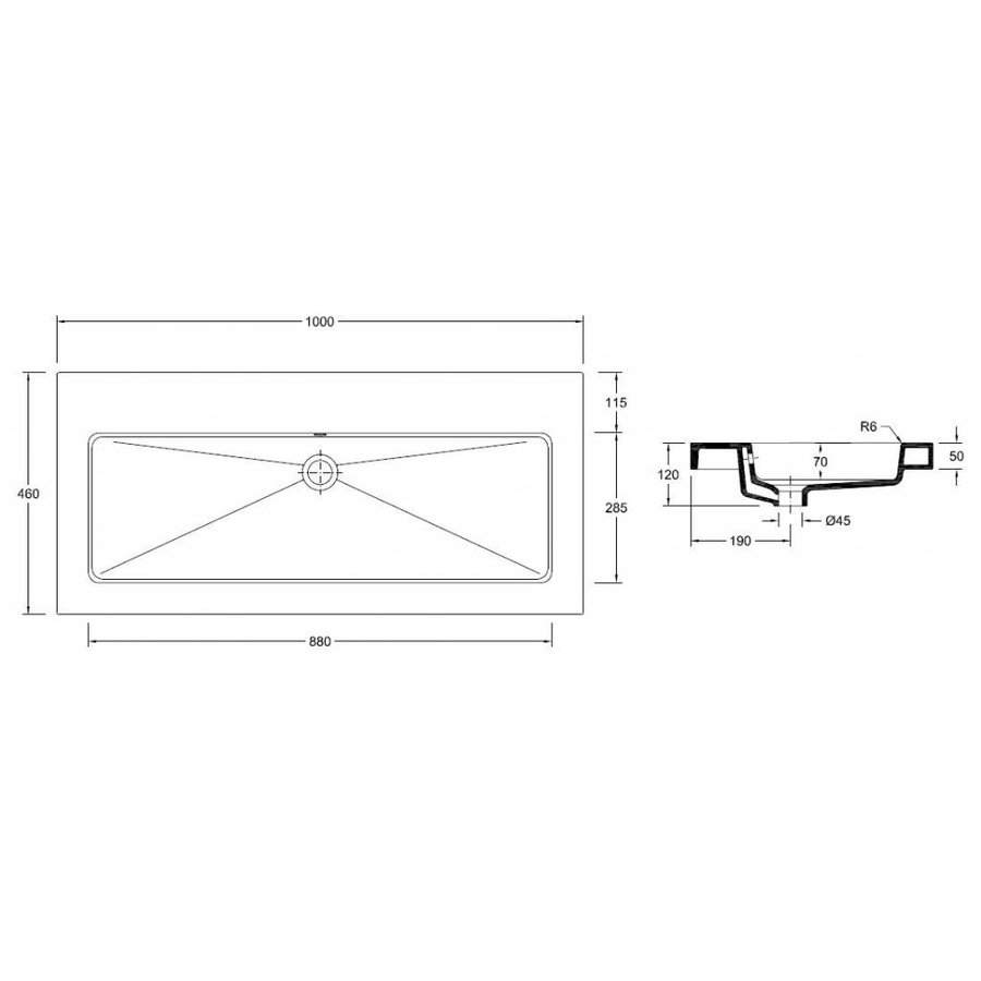 Wiesbaden keramische meubelwastafel  100x46 zonder kr.gat