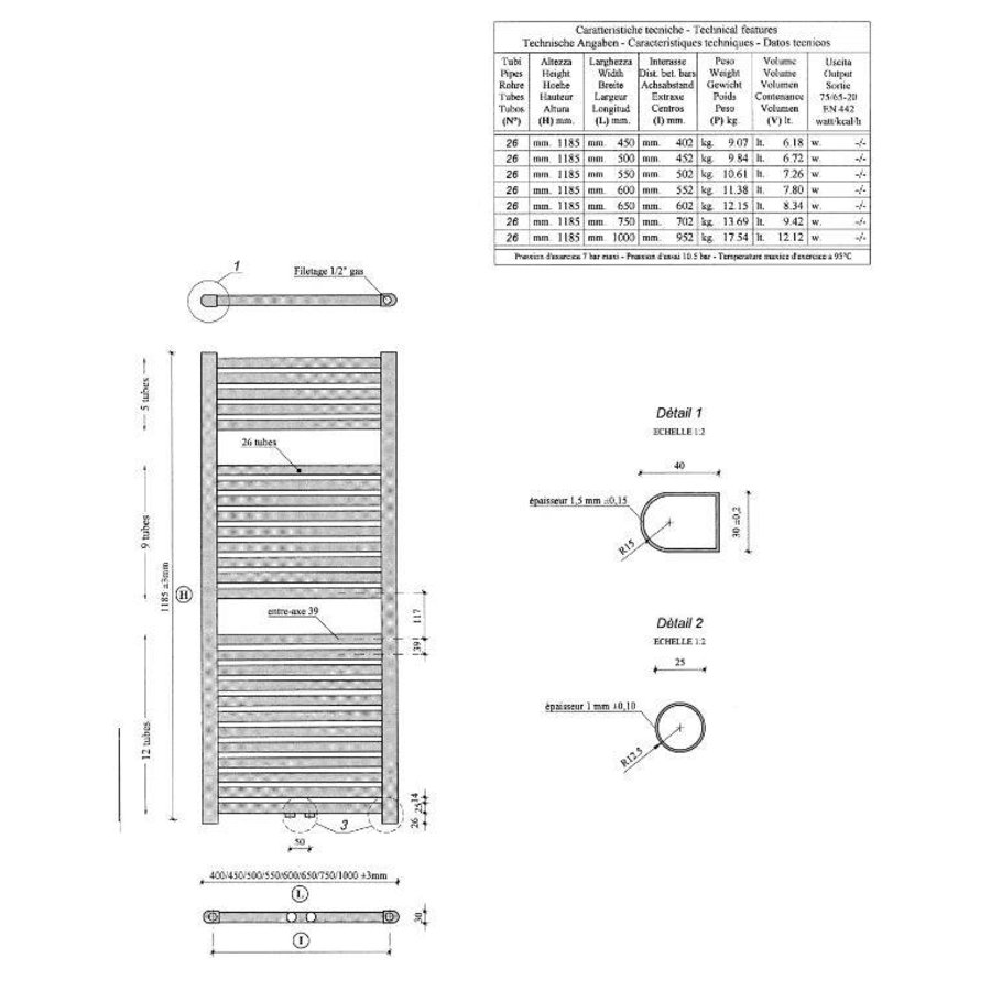 Wiesbaden Elara sierradiator mat- zwart 1185x600 m/o aansl.