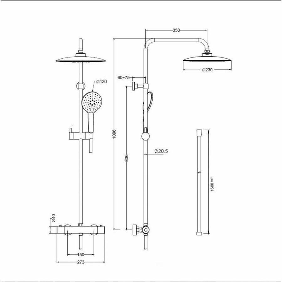 Regendoucheset Thermostatisch BWS Luxery Round 2.0 Mat Zwart