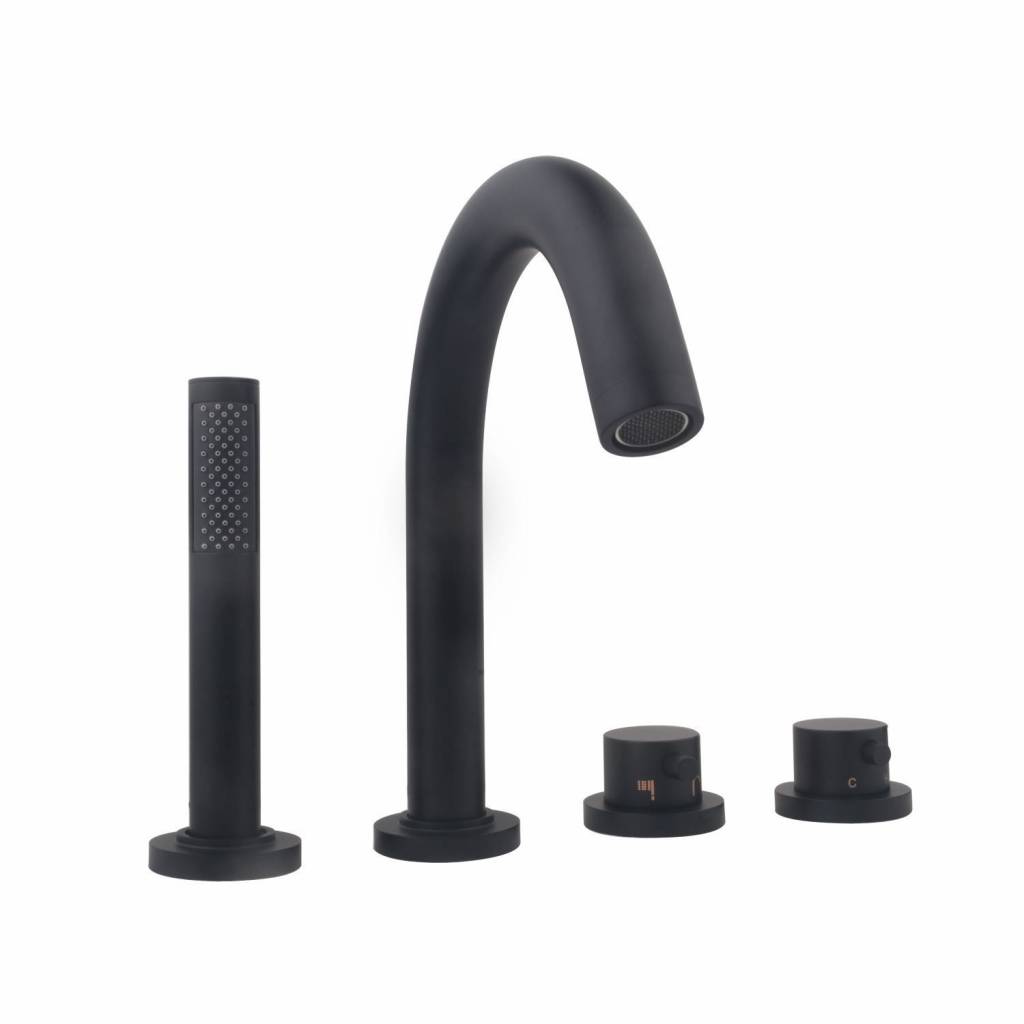 Badrandkraan Wiesbaden Caral 4 Gats Thermostatisch Afbouwset Mat Zwart wiesbaden kopen in de aanbieding
