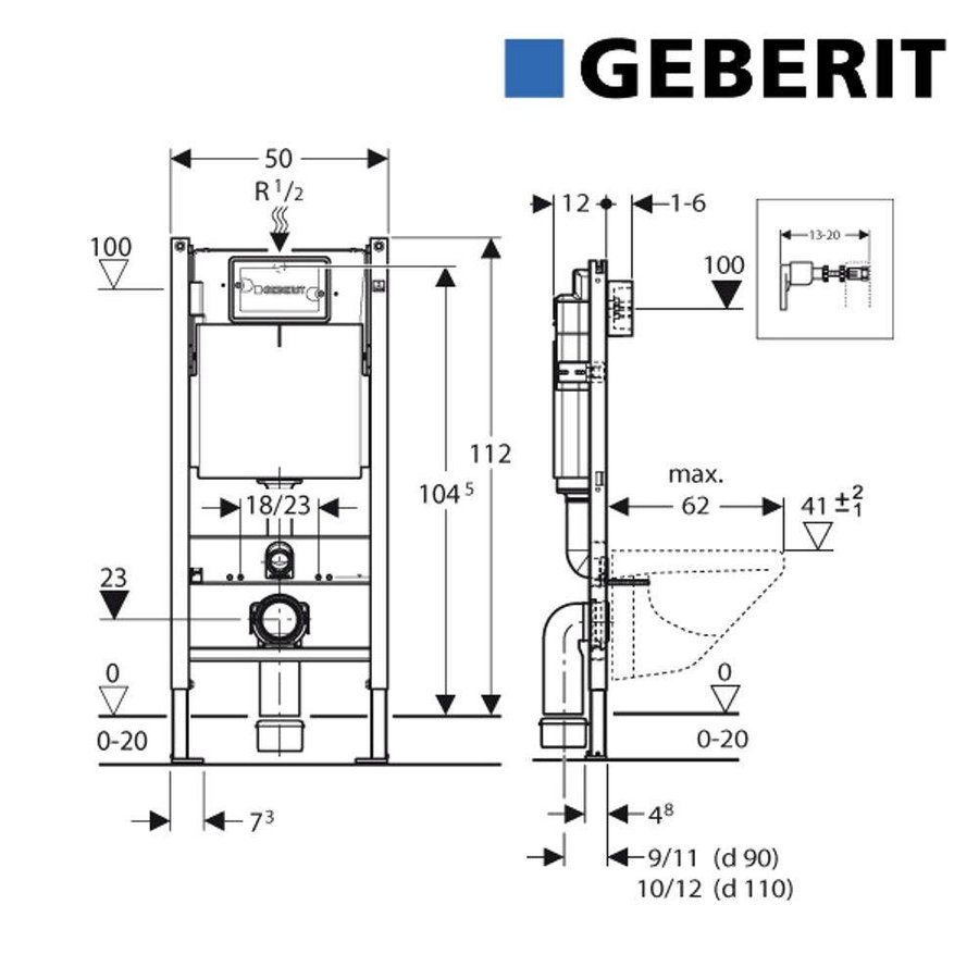 Inbouwreservoir UP100 Basic Frontbediening (Verstelbare hoogte/diepte)