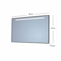 Badkamerspiegel Sanicare Q-Mirrors 'Warm White' LED-Verlichting 70x85x3,5 cm Zwarte Omlijsting