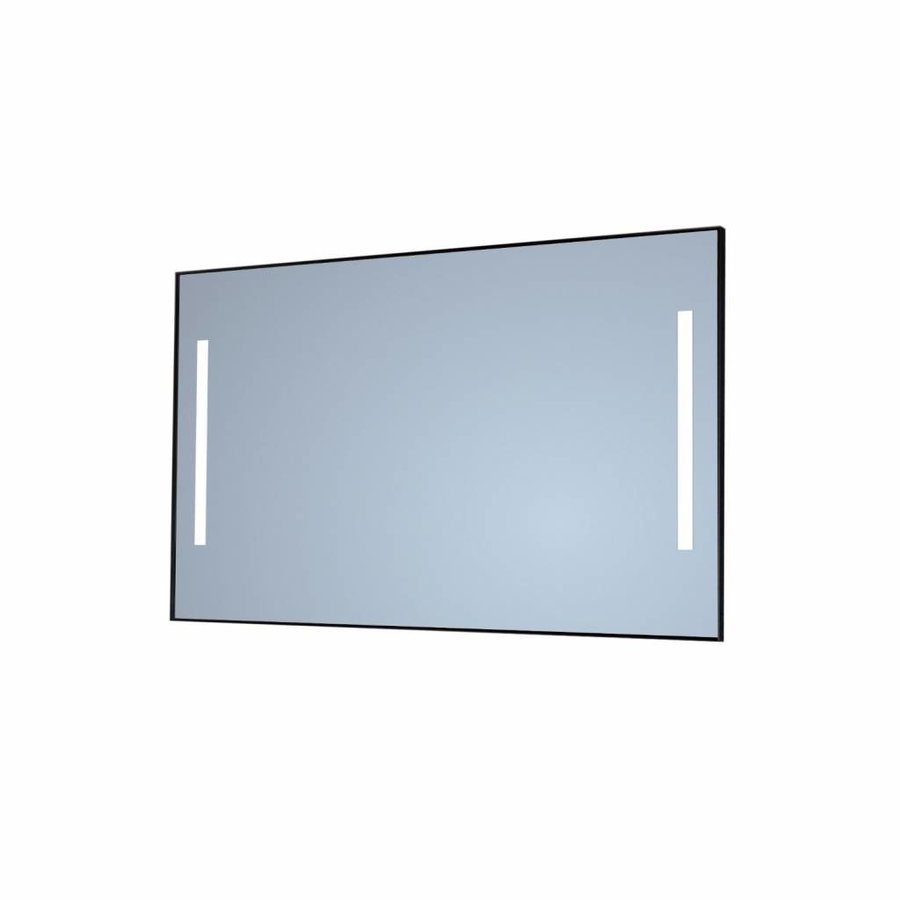 Badkamerspiegel Sanicare Q-Mirrors Twee Verticale Banen ‘Warm White’ LED-Verlichting 70x60x3,5 cm Zwarte Omlijsting