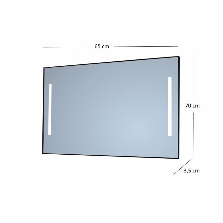 Badkamerspiegel Sanicare Q-Mirrors Twee Verticale Banen ‘Warm White’ LED-Verlichting 70x65x3,5 cm Zwarte Omlijsting