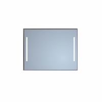 Badkamerspiegel Sanicare Q-Mirrors Twee Verticale Banen ‘Warm White’ LED-Verlichting 70x70x3,5 cm Zwarte Omlijsting