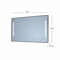 Badkamerspiegel Sanicare Q-Mirrors Twee Verticale Banen ‘Warm White’ LED-Verlichting 70x75x3,5 cm Zwarte Omlijsting