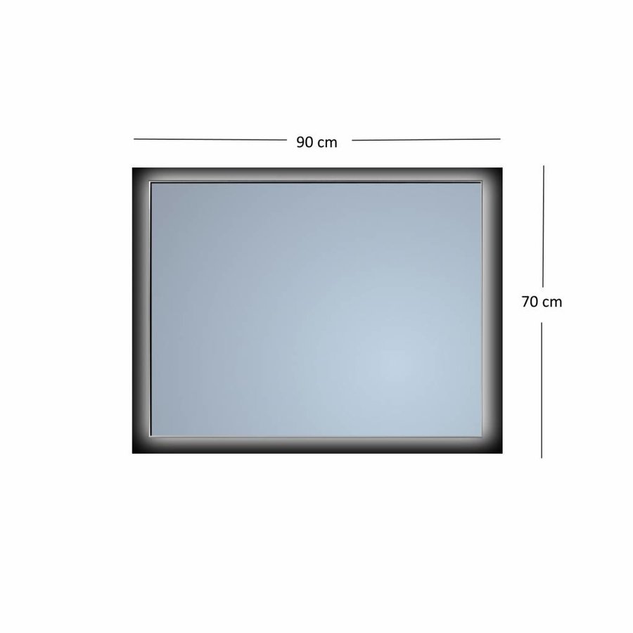 Badkamerspiegel Sanicare Q-Mirrors Ambiance ‘Warm White’ LED-verlichting Handsensor Schakelaar 70x90x3,5 cm Zwarte Omlijsting