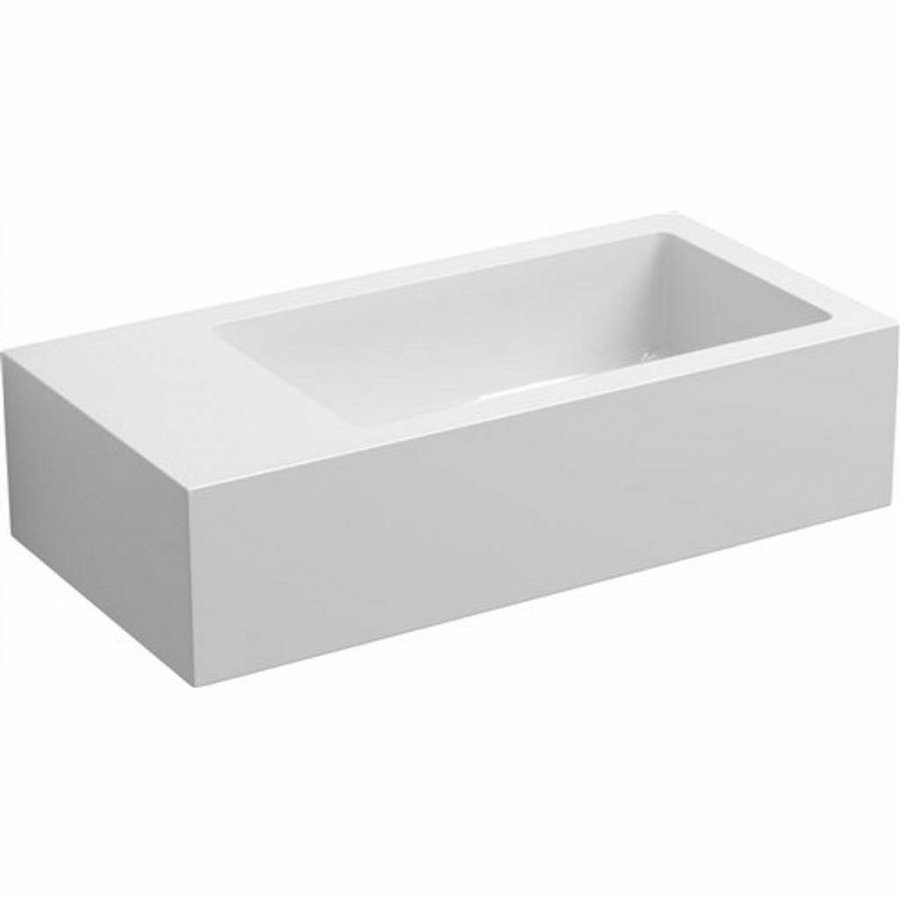 Fontein Clou Flush 3 36x18x9cm Mineraal Marmer Glans Wit (Met Voorbewerkt Kraangat Links)