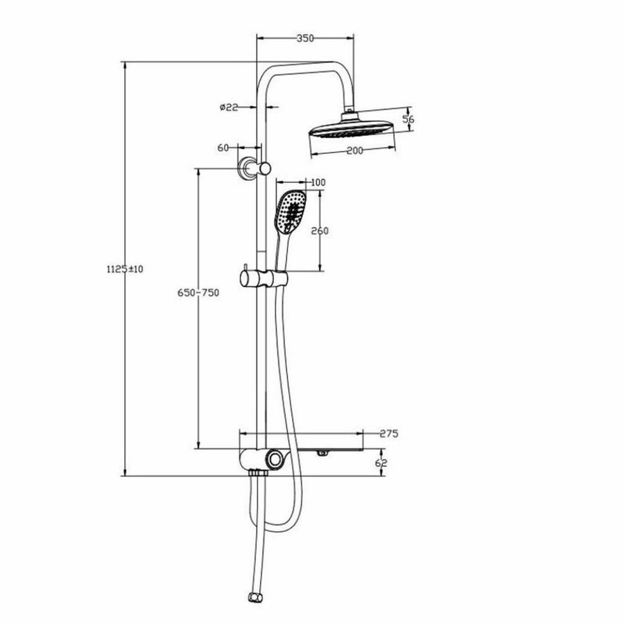 Stortdouche Aquastar Douchesysteem met Zijdelingse Planchet met Push-Button Omsteller Chroom & Antraciet