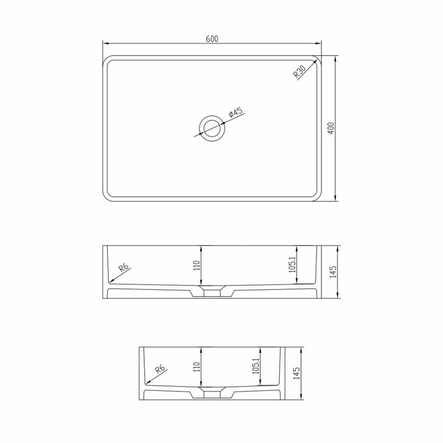 Opbouw Waskom Ideavit Solidtop 60x40x15 cm Solid Surface Mat Wit