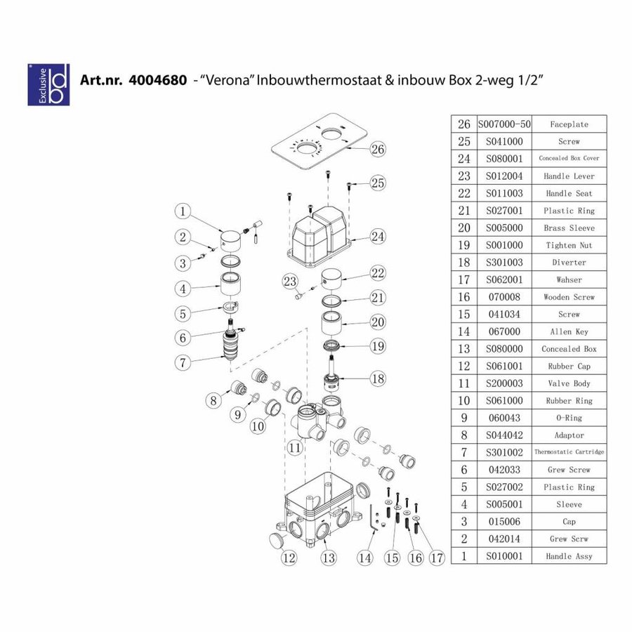 Douchekraan Best Design Verona Thermostatisch + Inbouwdeel 2-Weg 1/2"
