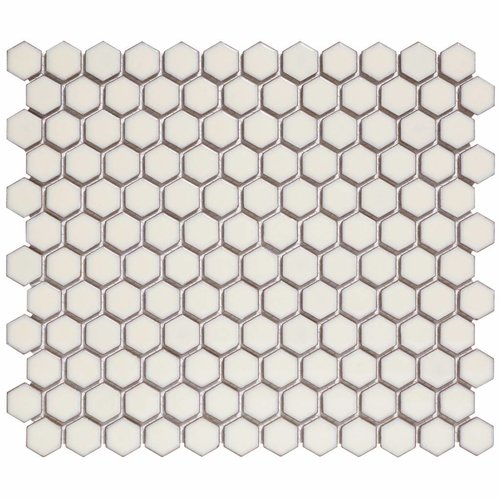 Mozaïek Barcelona 26x30 cm Geglazuurd Porselein Hexagon Glanzend Zacht Wit (Prijs Per m2) 