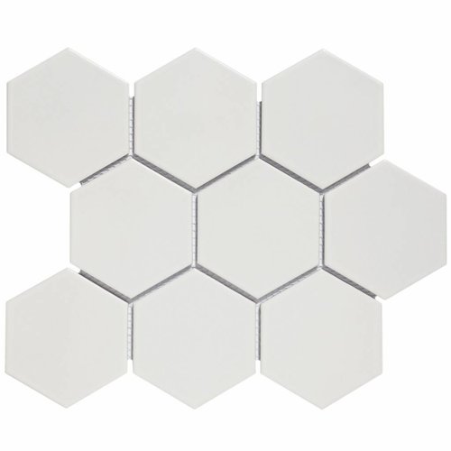 Mozaïektegel The Mosaic Factory Barcelona Hexagon 95x110 mm Porselein Mat Wit (prijs per m2) 