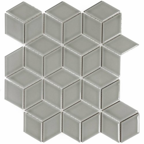 Mozaïek Paris 26.6x30.5 cm Geglazuurd Porselein, Cubic En Glanzend Licht Grijs (Prijs Per m2) 