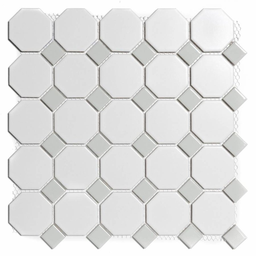 Mozaïek Paris 29.5x29.5 cm Geglazuurd Porselein, Octagon Mat En Glanzend Wit En Grijs (Prijs Per m2)