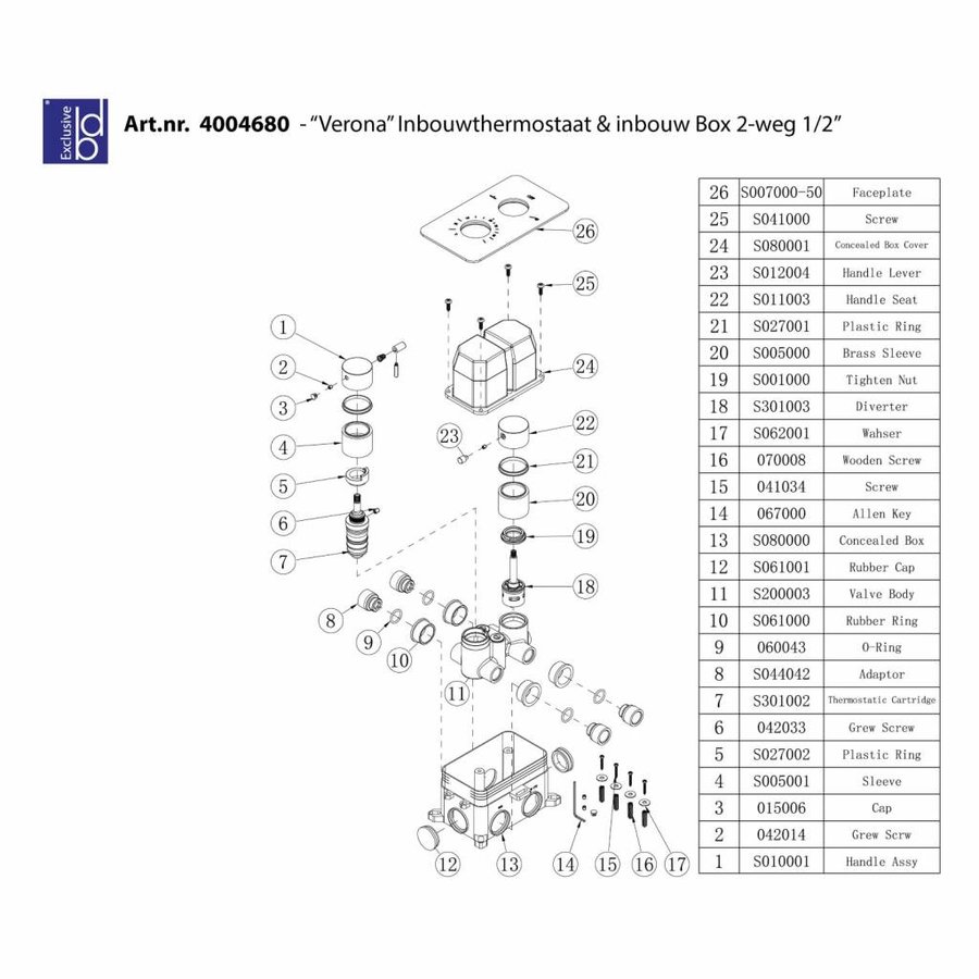 Douchekraan Best Design Verona Thermostatisch + Inbouwdeel 2-Weg 1/2" Mat Zwart