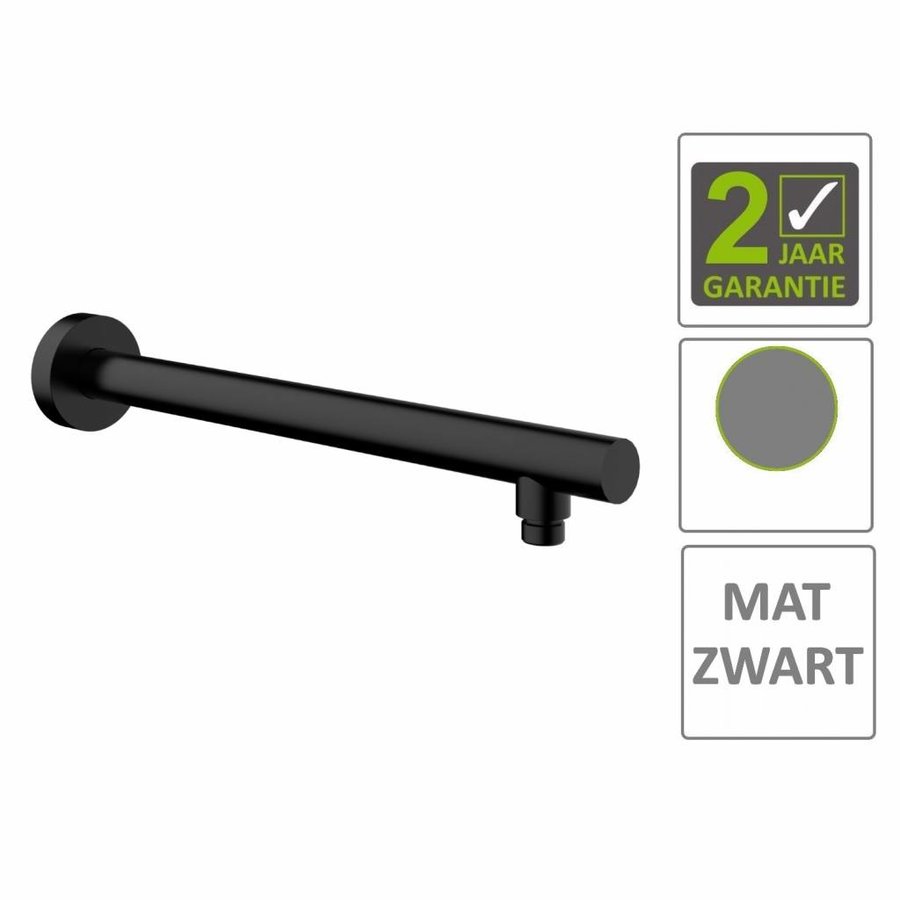 AQS Douchearm Rond Muurbevestiging 45cm Mat Zwart