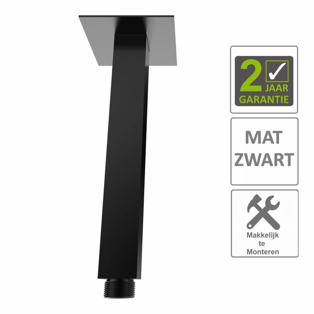 AQS Douchearm Luxe Vierkant Plafondbevestiging 20 cm Mat Zwart Boss & Wessing