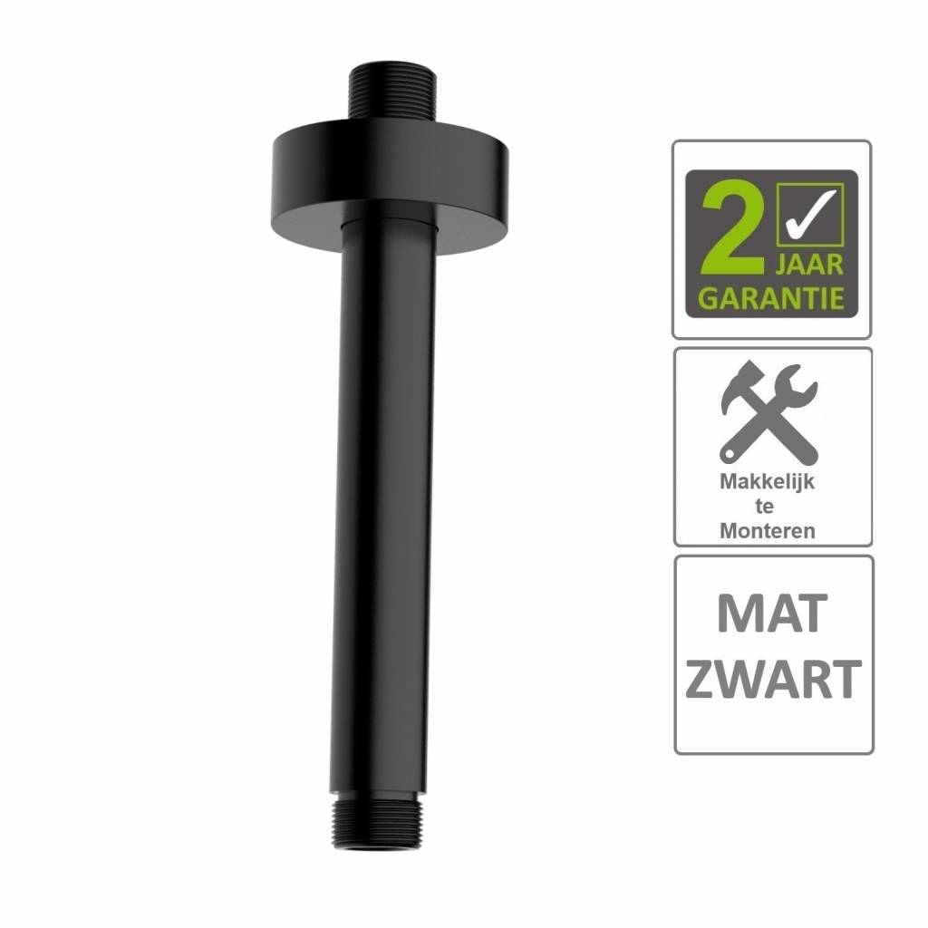 AQS Douche-Arm Luxe Rond Plafondbevestiging 15 cm Mat Zwart Boss & Wessing