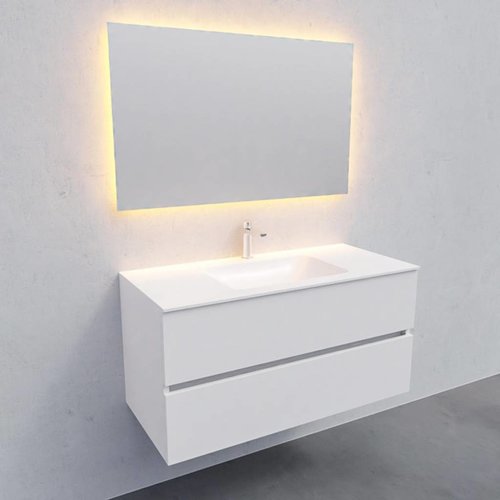 Badkamermeubel Solid Surface AQS Oslo 100x46 cm Midden Mat Wit (met 1 kraangat) 