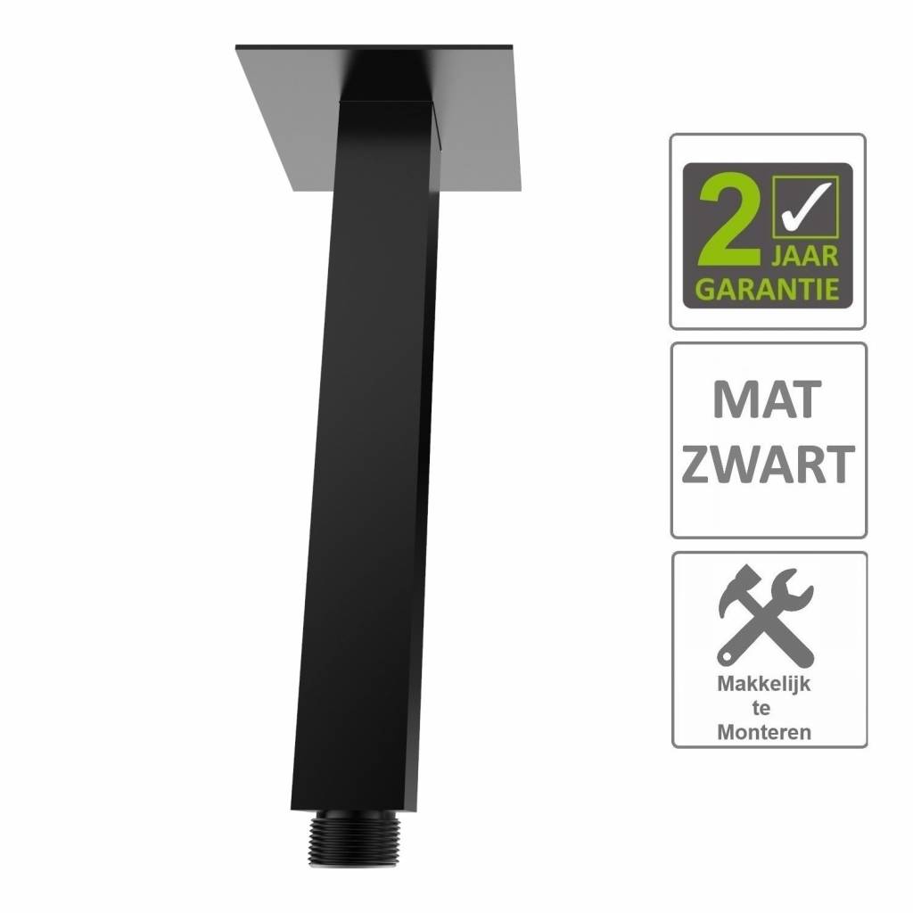 AQS Douche-Arm Luxe Vierkant Plafondbevestiging 30 cm Mat Zwart Boss & Wessing