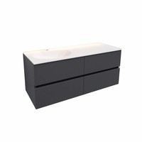 Badkamermeubel Solid Surface AQS Stockholm 120x46 cm Links Mat Antraciet 4 Laden (zonder kraangaten)