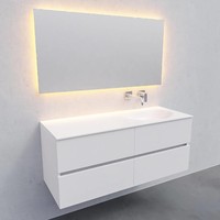 Badkamermeubel Solid Surface AQS Stockholm 120x46 cm Rechts Mat Wit 4 Laden (zonder kraangaten)