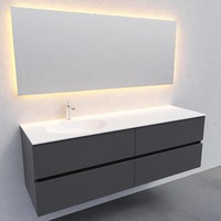 Badkamermeubel Solid Surface AQS Stockholm 150x46 cm Links Mat Antraciet 4 Laden (met 1 kraangat)