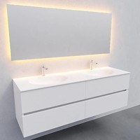 Badkamermeubel Solid Surface AQS Stockholm 150x46 cm Dubbel Mat Wit 4 Laden (met 2 kraangaten)