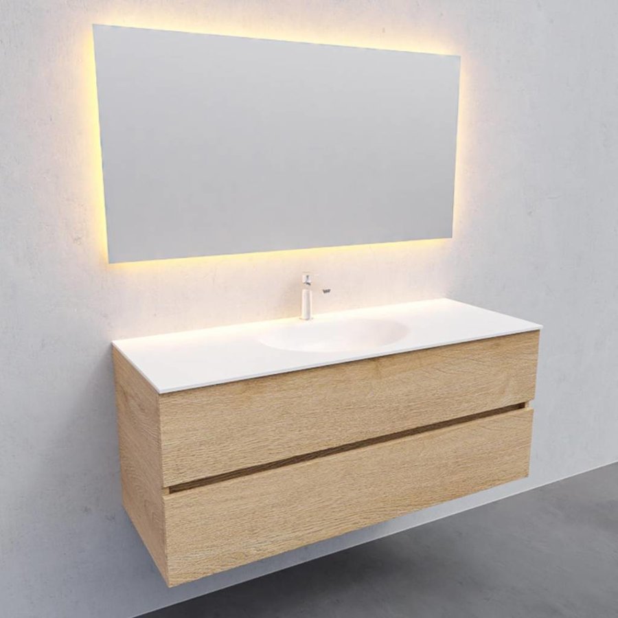 Badkamermeubel Solid Surface AQS Stockholm 120x46 cm Midden Wood Washed Oak (met 1 kraangat)