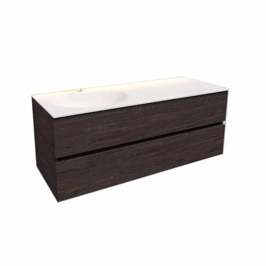 Badkamermeubel Solid Surface AQS Stockholm 150x46 cm Links Wood Dark Brown (met 1 kraangat)