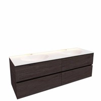 Badkamermeubel Solid Surface AQS Stockholm 150x46 cm Dubbel Wood Dark Brown 4 Laden (2 kraangaten)