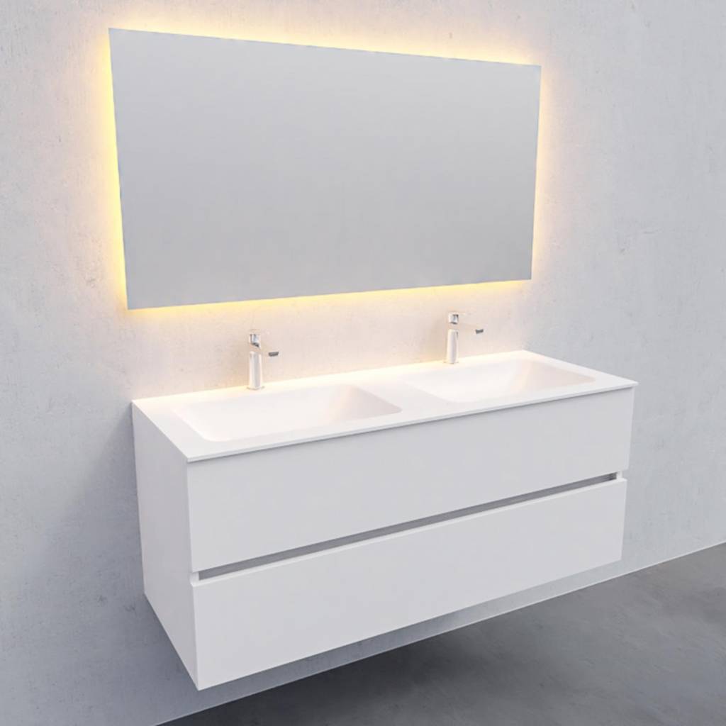Badkamermeubel Solid Surface AQS Oslo 120x46 cm Dubbel Mat Wit Boss & Wessing