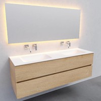 Badkamermeubel Solid Surface AQS Oslo 150x46 cm Dubbel Wood Washed Oak (0 kraangaten)