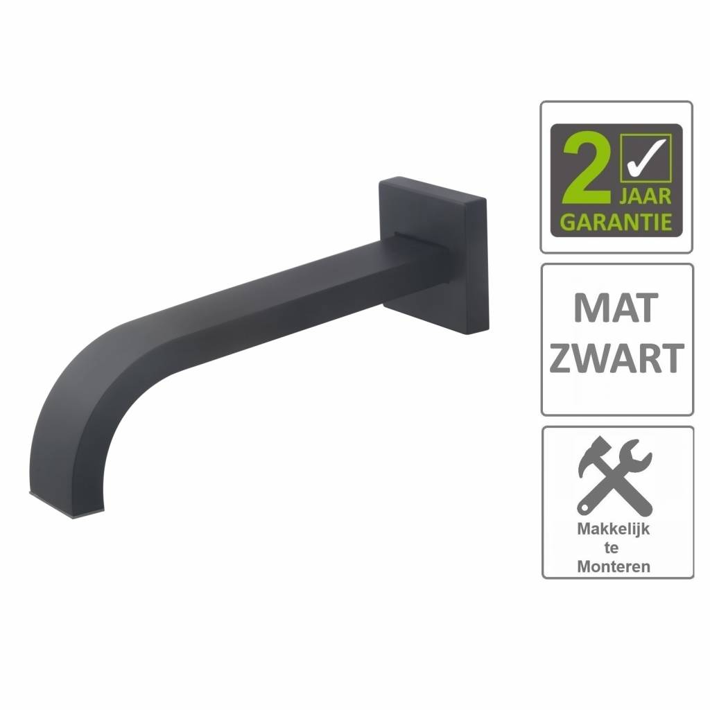 AQS Wastafelkraan Uitloop Vierkant 22 cm Mat Zwart Boss & Wessing