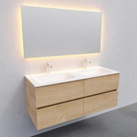 Badkamermeubel Solid Surface AQS Oslo 120x46 cm Dubbel Wood Washed Oak 4 Laden (2 kraangaten)