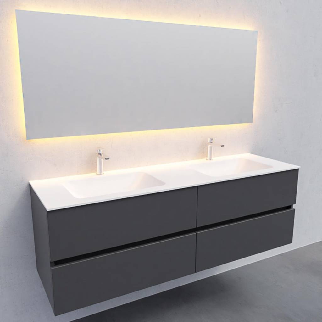 Badkamermeubel Solid Surface AQS Oslo 150x46 cm Dubbel Mat Antraciet 4 Laden Boss & Wessing
