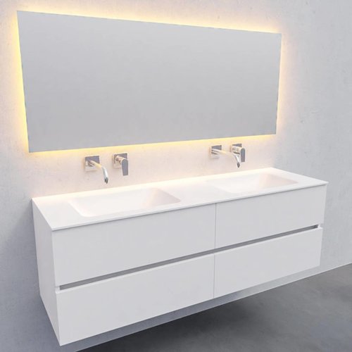 Badkamermeubel Solid Surface AQS Oslo 150x46 cm Dubbel Mat Wit 4 Laden (0 kraangaten) 