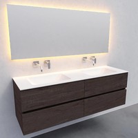 Badkamermeubel Solid Surface AQS Oslo 150x46 cm Dubbel Wood Dark Brown 4 Laden (0 kraangaten)