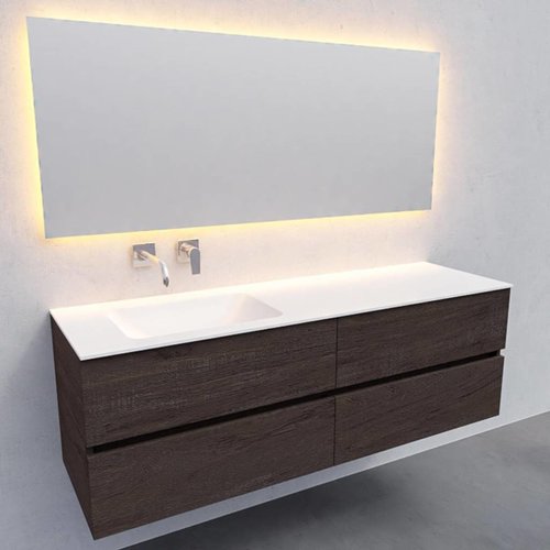 Badkamermeubel Solid Surface AQS Oslo 150x46 cm Links Wood Dark Brown 4 Laden (0 kraangaten) 