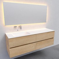 Badkamermeubel Solid Surface AQS Oslo 150x46 cm Links Wood Washed Oak 4 Laden (0 kraangaten)