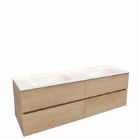 Badkamermeubel Solid Surface AQS Oslo 150x46 cm Dubbel Wood Washed Oak 4 Laden (0 kraangaten)