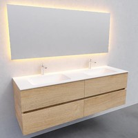 Badkamermeubel Solid Surface AQS Oslo 150x46 cm Dubbel Wood Washed Oak 4 Laden (2 kraangaten)