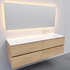 Badkamermeubel Solid Surface AQS Oslo 150x46 cm Rechts Wood Washed Oak 4 Laden (1 kraangat)
