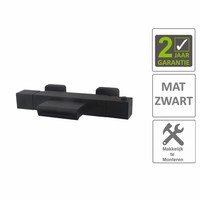 AQS Badmengkraan Rodos Waterval Thermostatisch Vierkant Mat Zwart
