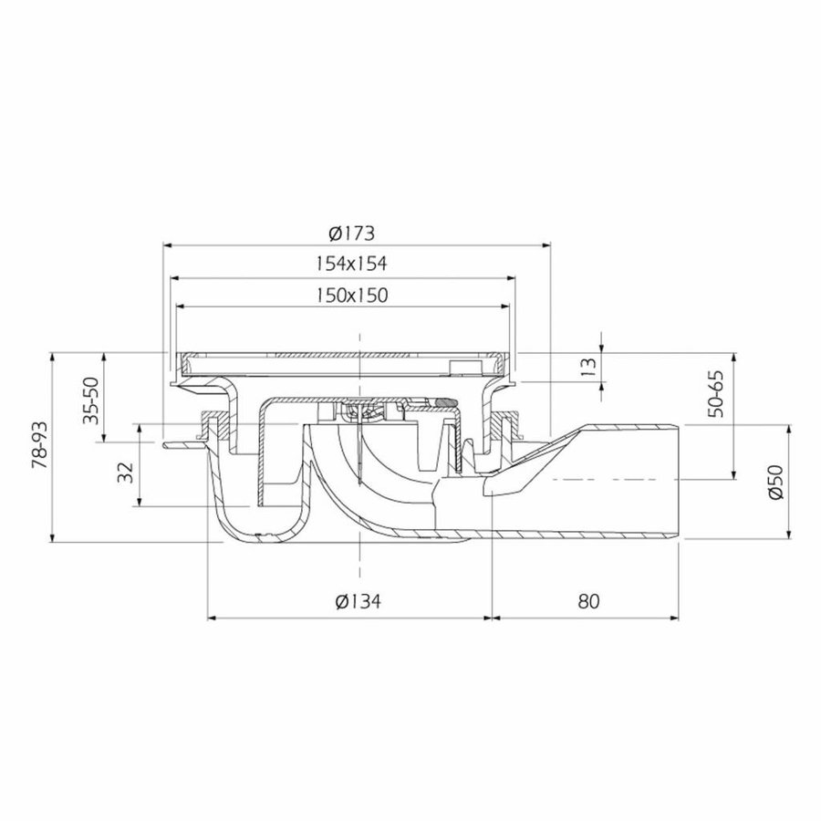 Doucheput Aquaberg ABS Vloerput ABS Opzetstuk Bezand RVS Rooster Zijuitlaat 50mm Verstelbaar 150x150mm PPC Reukafsluiter Reukslot 32mm